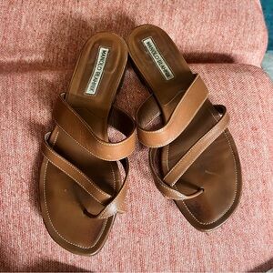 Manolo Blahnik Tan Leather Slides